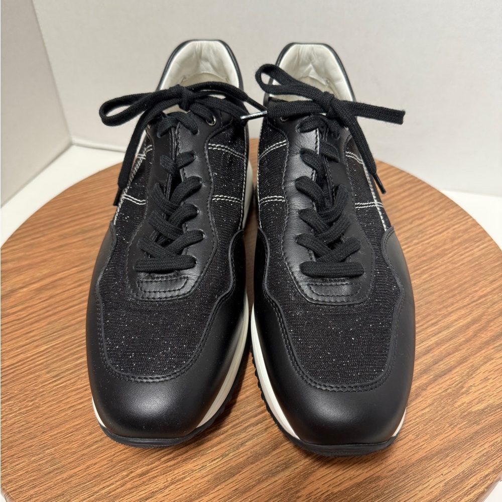Hogan Women’s Perforated Black & White Metallic Leather Sneakers